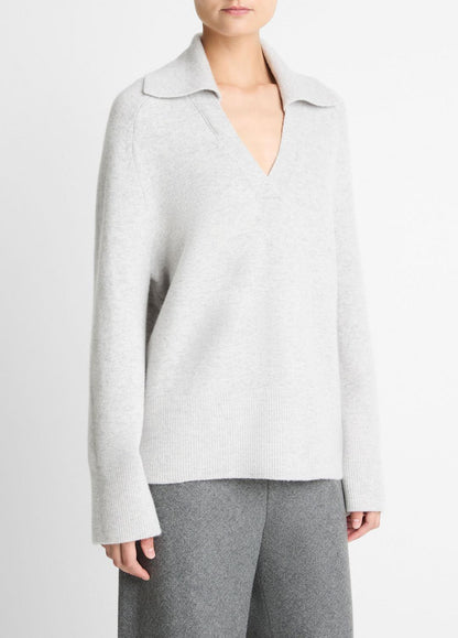 VINCE Wool & Cashmere-Blend Oversized Polo Sweater in V-Neck