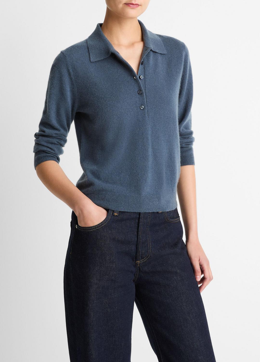 VINCE Cashmere-Silk Polo Sweater in Cashmere