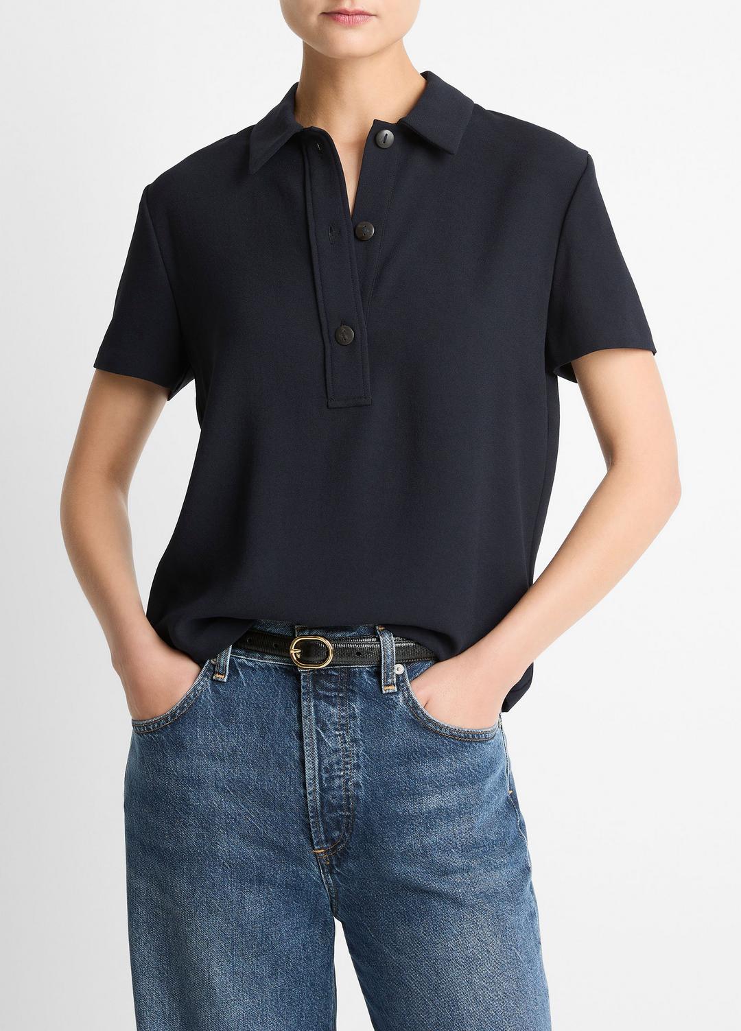 VINCE Crepe Polo Shirt in Short Sleeve