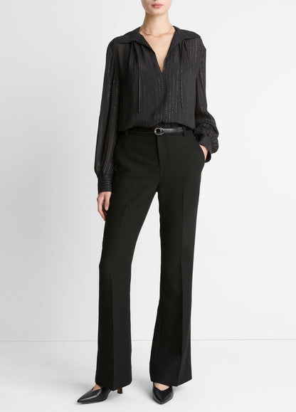 VINCE Metallic-Stripe Gathered Blouse in Long Sleeve