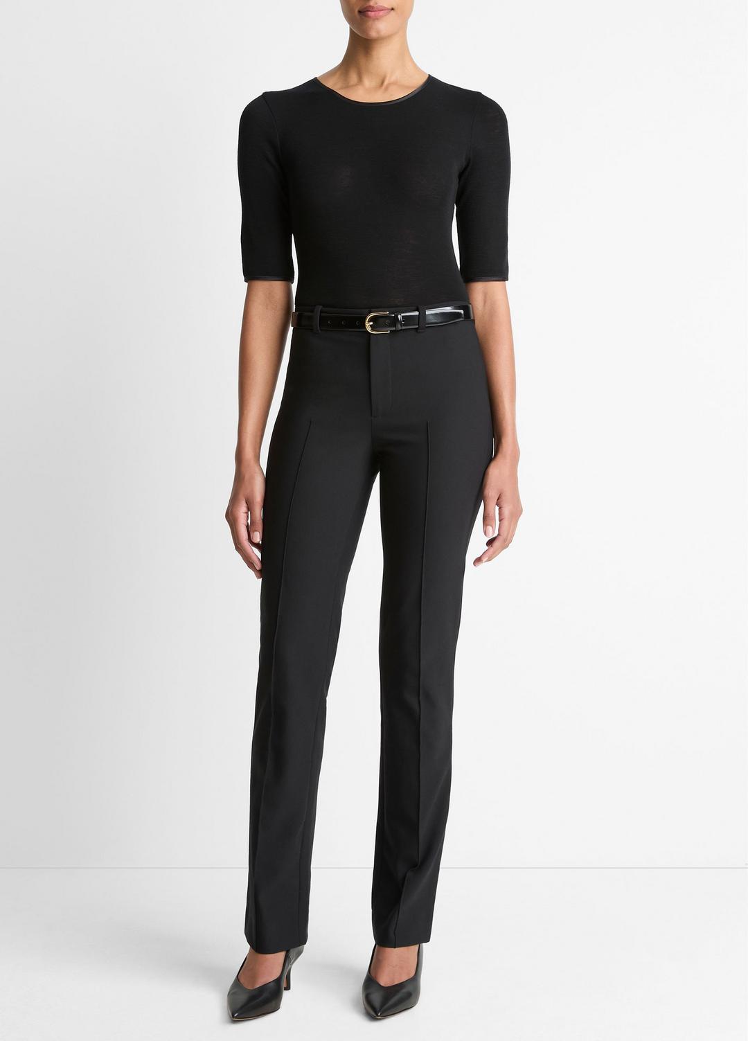 VINCE Satin-Trim Wool Elbow-Sleeve T-Shirt in Short Sleeve