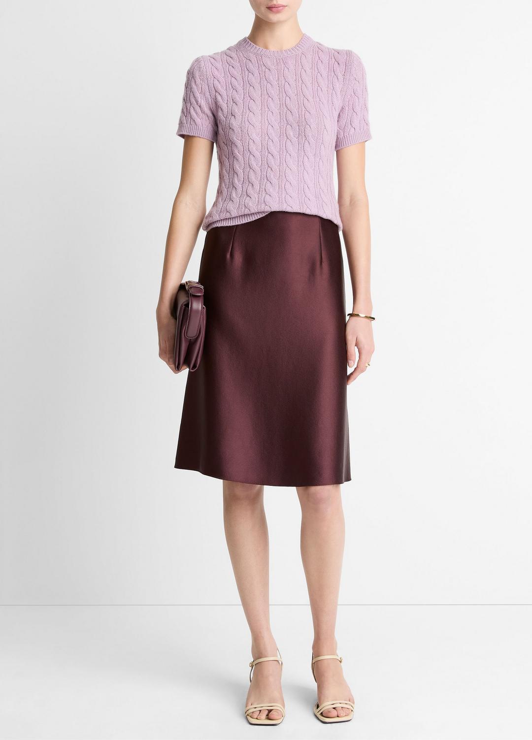 VINCE Cable-Knit Wool & Cashmere-Blend Short-Sleeve Sweater in Crew Neck