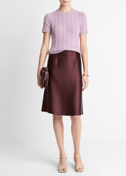 VINCE Cable-Knit Wool & Cashmere-Blend Short-Sleeve Sweater in Crew Neck