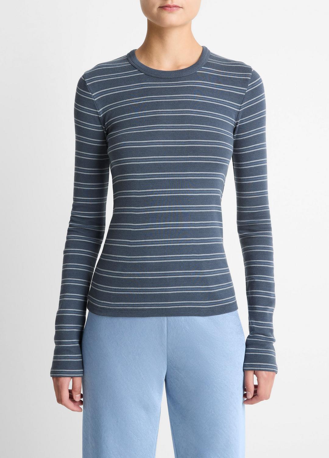 VINCE Striped Pima Cotton-Blend Long-Sleeve T-Shirt in Long Sleeve