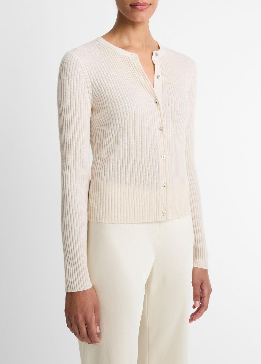 VINCE Ribbed Cashmere-Silk Cardigan in Cardigans