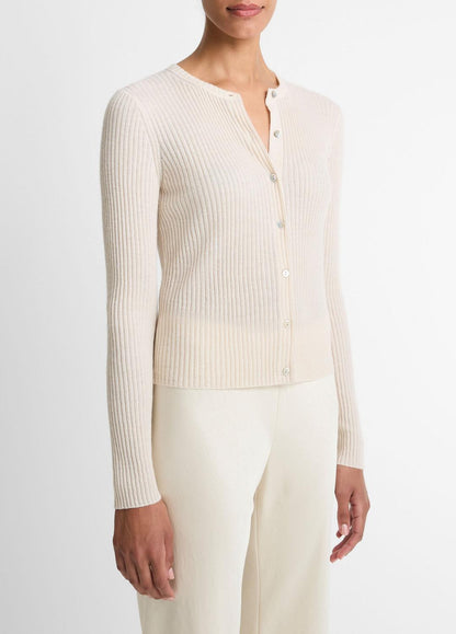 VINCE Ribbed Cashmere-Silk Cardigan in Cardigans