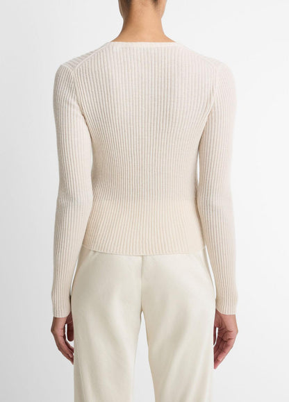VINCE Ribbed Cashmere-Silk Cardigan in Cardigans