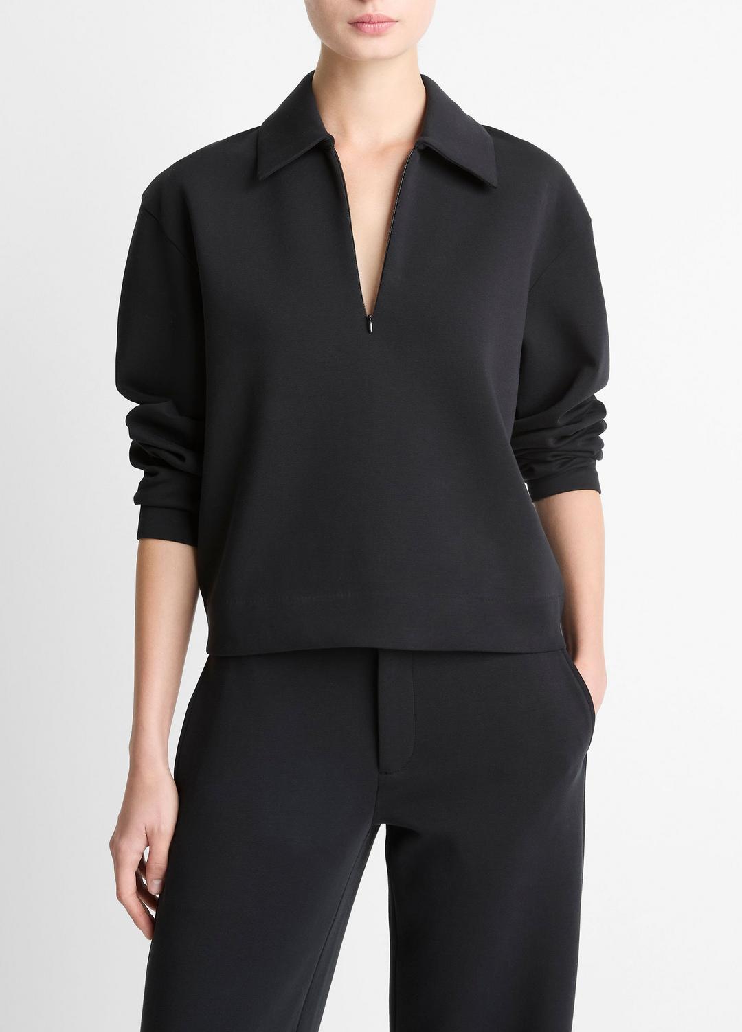 VINCE Cotton-Blend Half-Zip Pullover in Long Sleeve