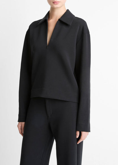 VINCE Cotton-Blend Half-Zip Pullover in Long Sleeve