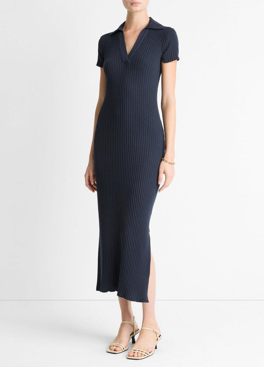 VINCE Ribbed Cotton-Blend Polo Dress in Dresses