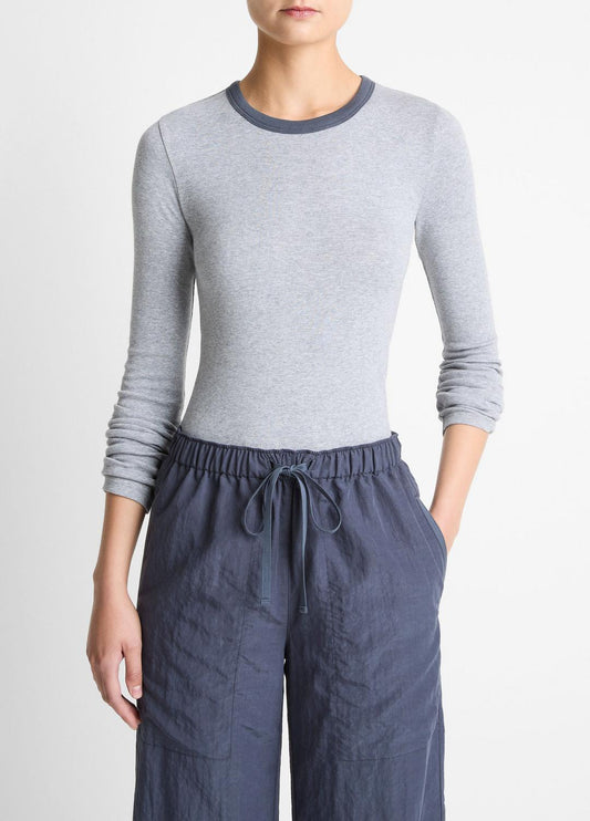 VINCE Tipped Heathered Pima Cotton-Blend Long-Sleeve T-Shirt in Long Sleeve