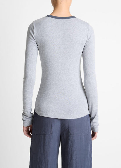 VINCE Tipped Heathered Pima Cotton-Blend Long-Sleeve T-Shirt in Long Sleeve