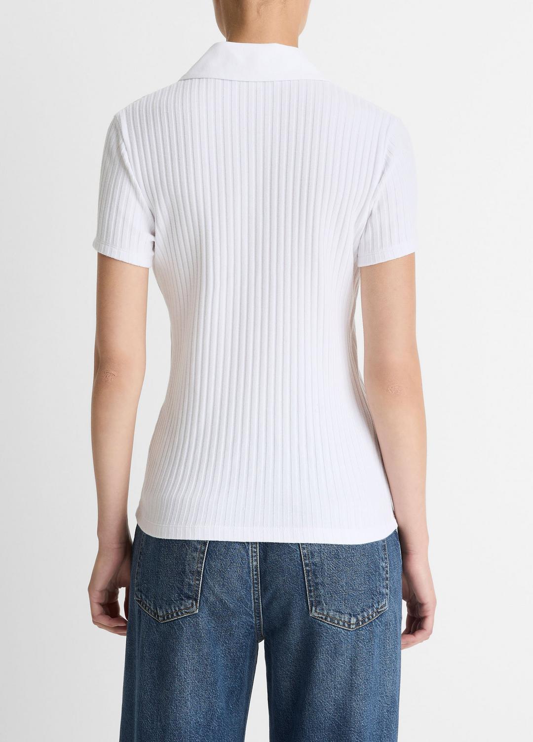 VINCE Ribbed Cotton-Blend Polo Shirt in Short Sleeve