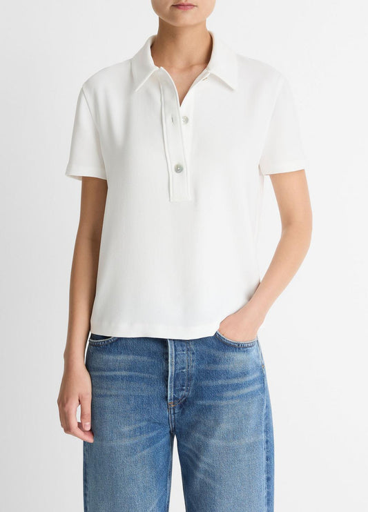 VINCE Crepe Polo Shirt in Short Sleeve