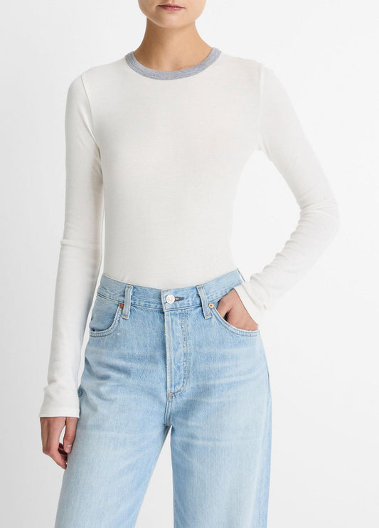 VINCE Tipped Heathered Pima Cotton-Blend Long-Sleeve T-Shirt in Long Sleeve