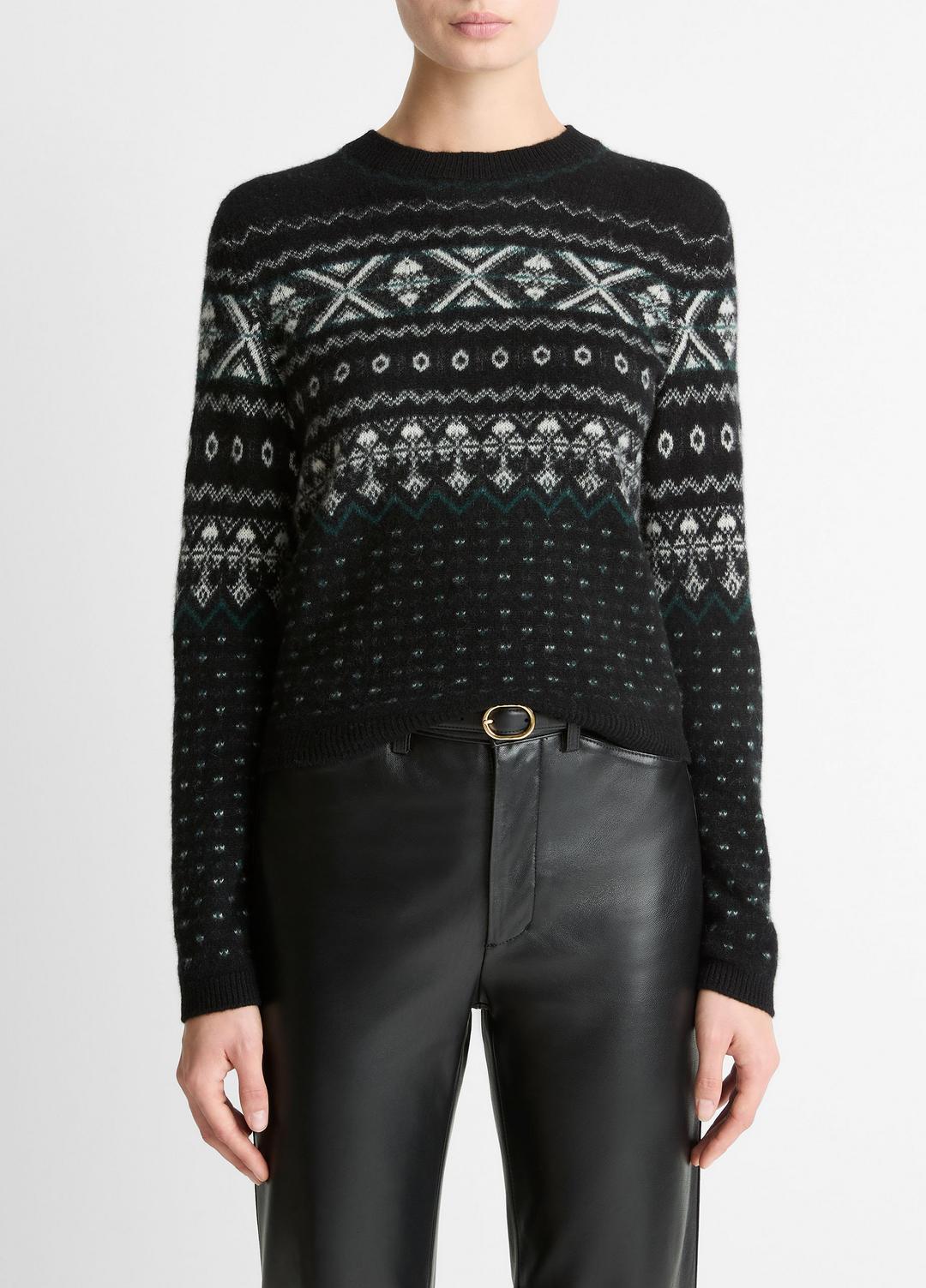 VINCE Fair Isle Plush Cashmere Sweater in Crew Neck