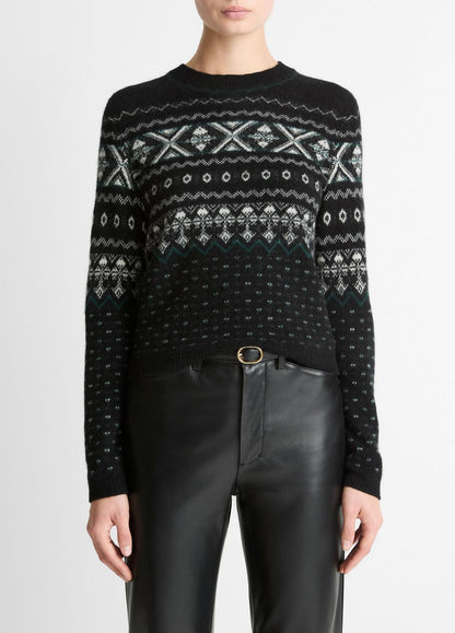 VINCE Fair Isle Plush Cashmere Sweater in Crew Neck