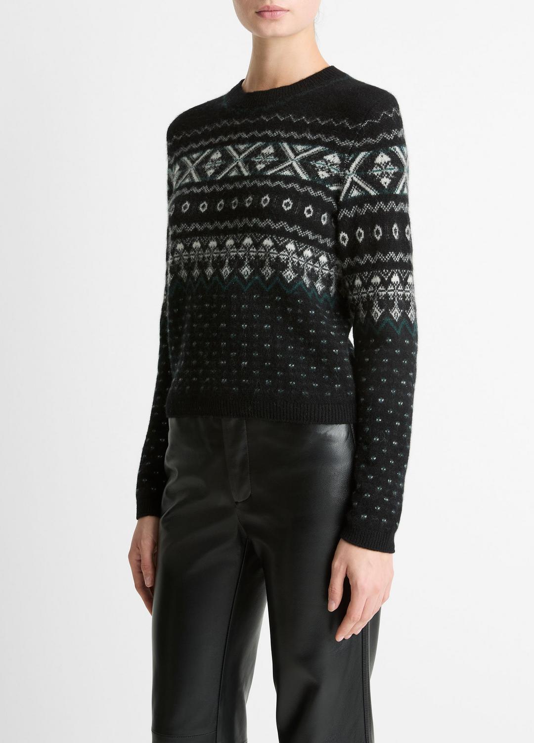 VINCE Fair Isle Plush Cashmere Sweater in Crew Neck