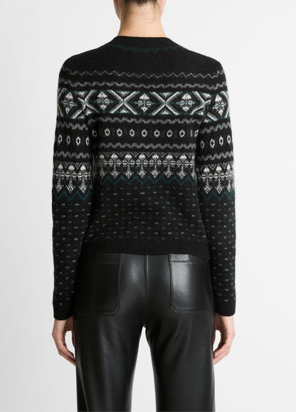 VINCE Fair Isle Plush Cashmere Sweater in Crew Neck