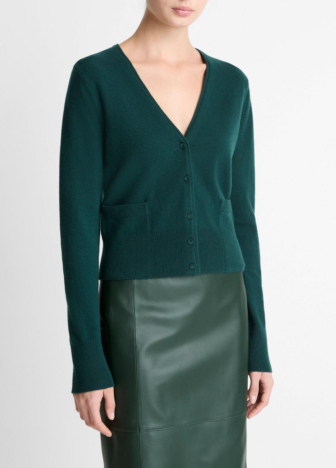 VINCE Satin-Trim Wool & Cashmere-Blend Cardigan in Cardigans
