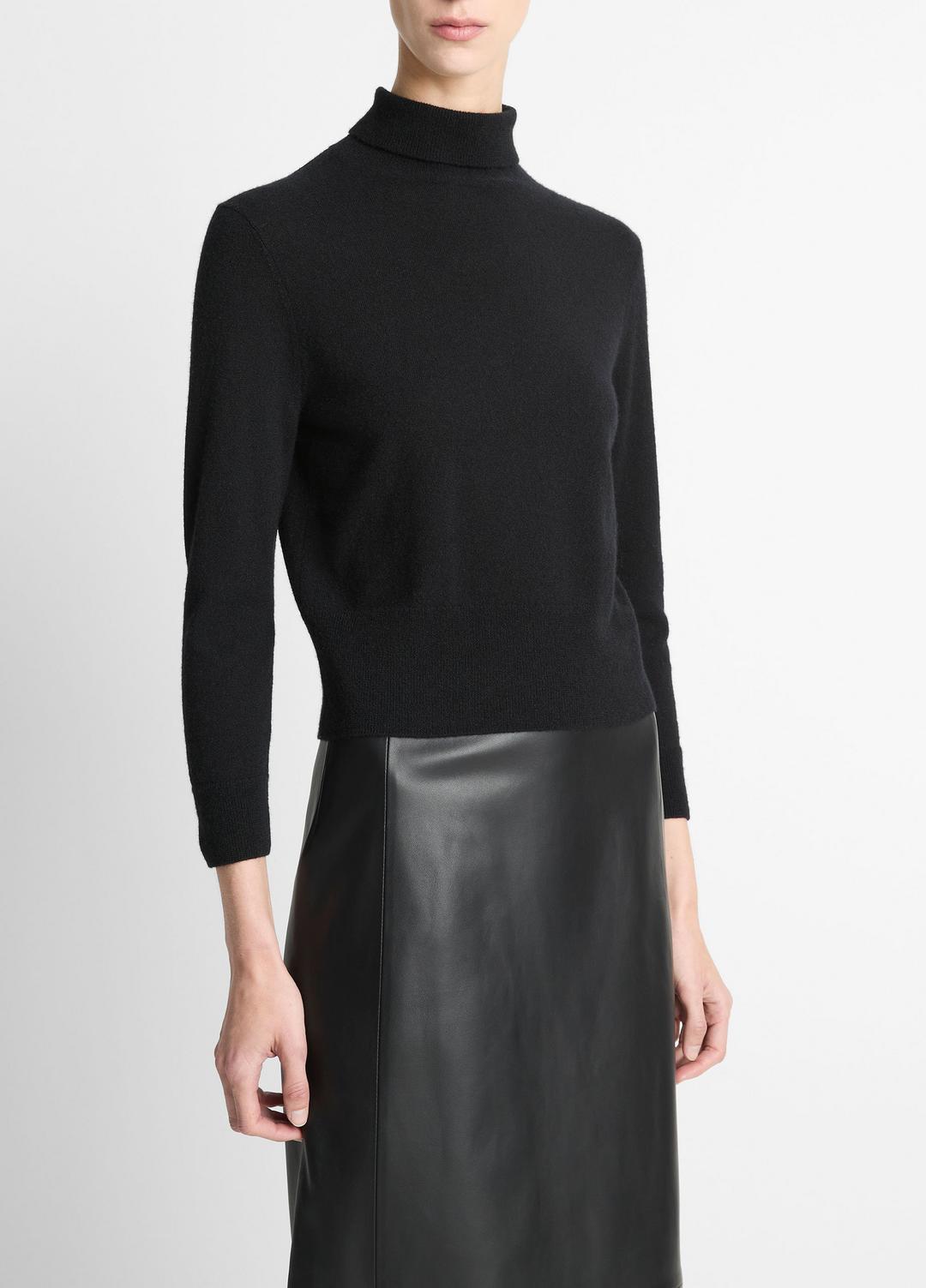 VINCE Cashmere-Silk Three-Quarter-Sleeve Mock-Neck Sweater in Turtleneck