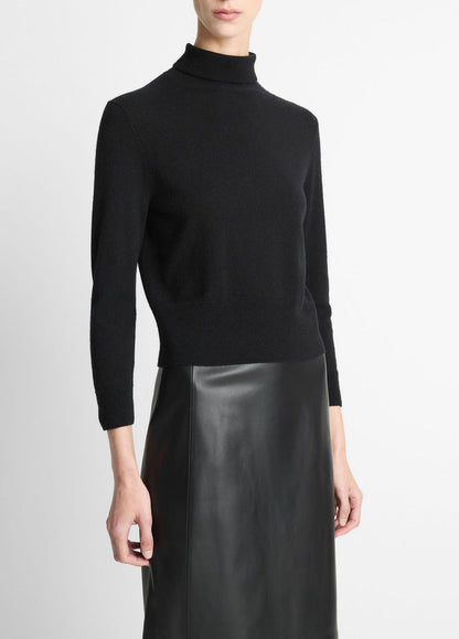 VINCE Cashmere-Silk Three-Quarter-Sleeve Mock-Neck Sweater in Turtleneck