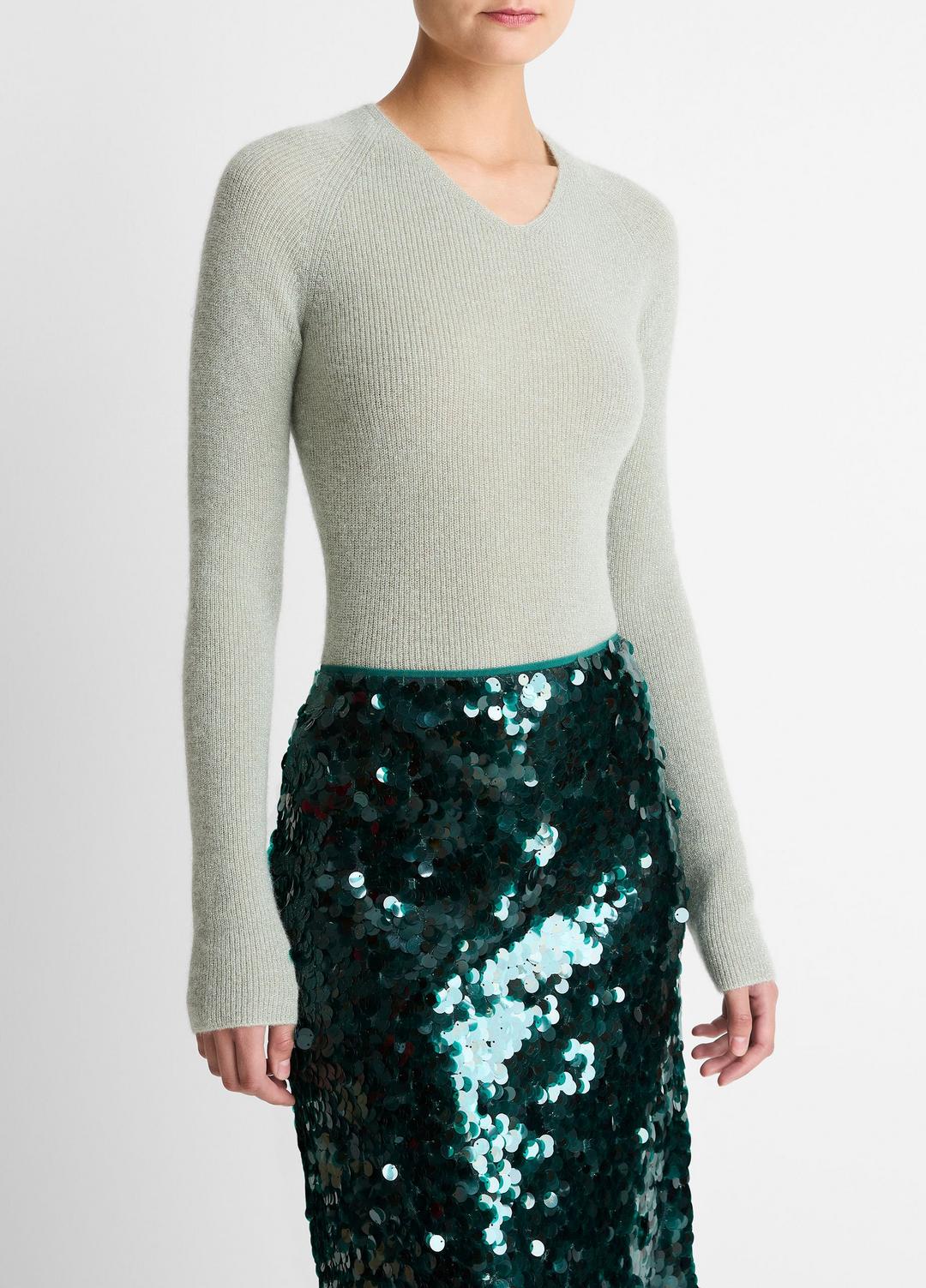 VINCE Metallic Ribbed High V-Neck Sweater in V-Neck