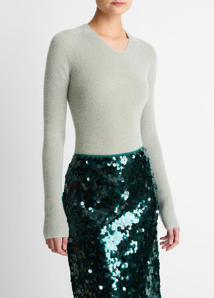 VINCE Metallic Ribbed High V-Neck Sweater in V-Neck