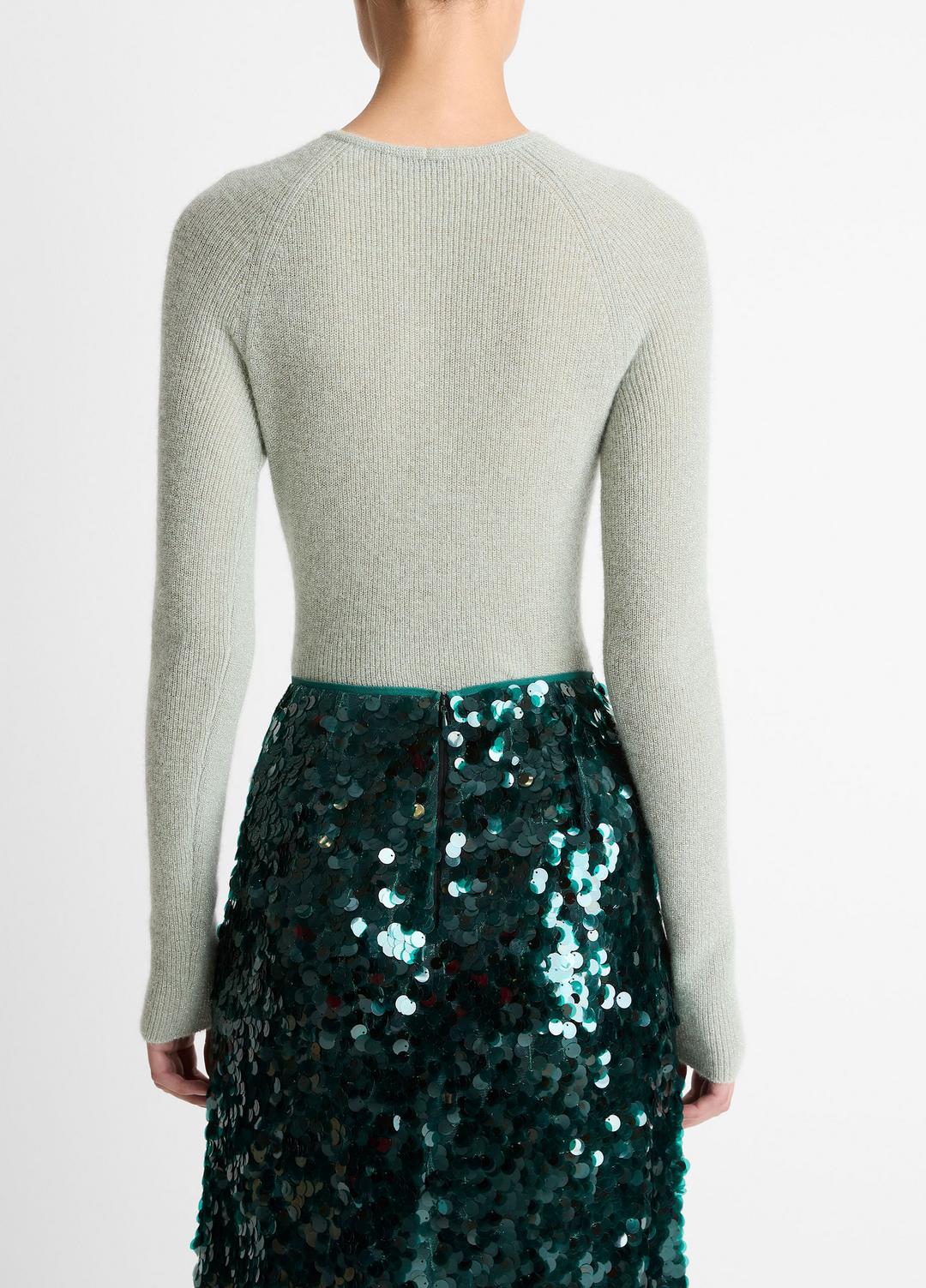 VINCE Metallic Ribbed High V-Neck Sweater in V-Neck