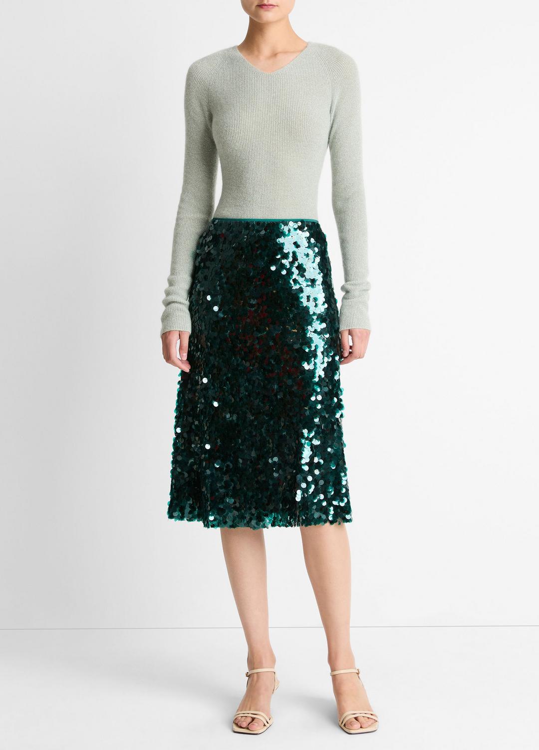VINCE Metallic Ribbed High V-Neck Sweater in V-Neck