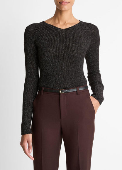 VINCE Metallic Ribbed High V-Neck Sweater in V-Neck