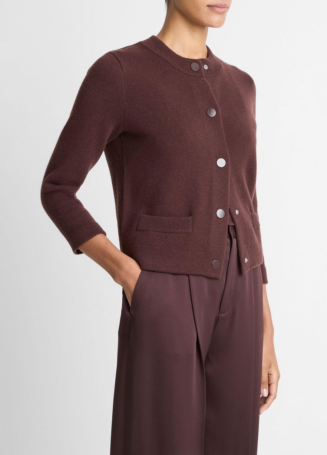 VINCE Wool-Blend Shrunken Snap Cardigan in Cardigans