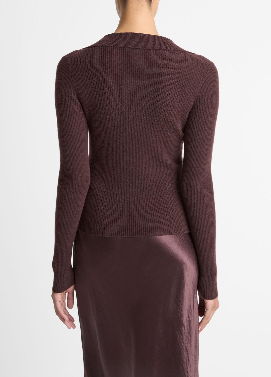 VINCE Ribbed Cashmere-Silk Polo Sweater in Cashmere