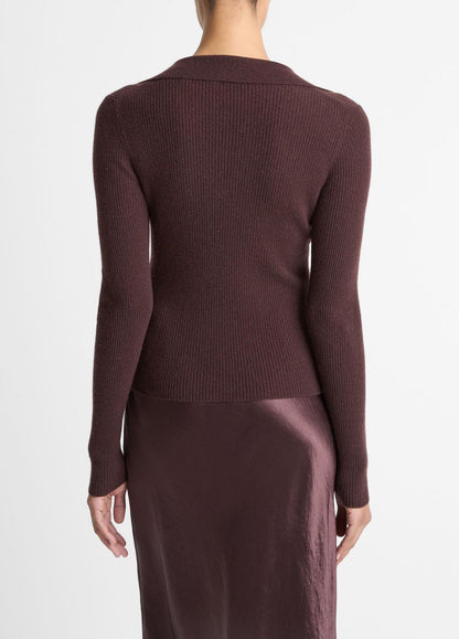VINCE Ribbed Cashmere-Silk Polo Sweater in Cashmere