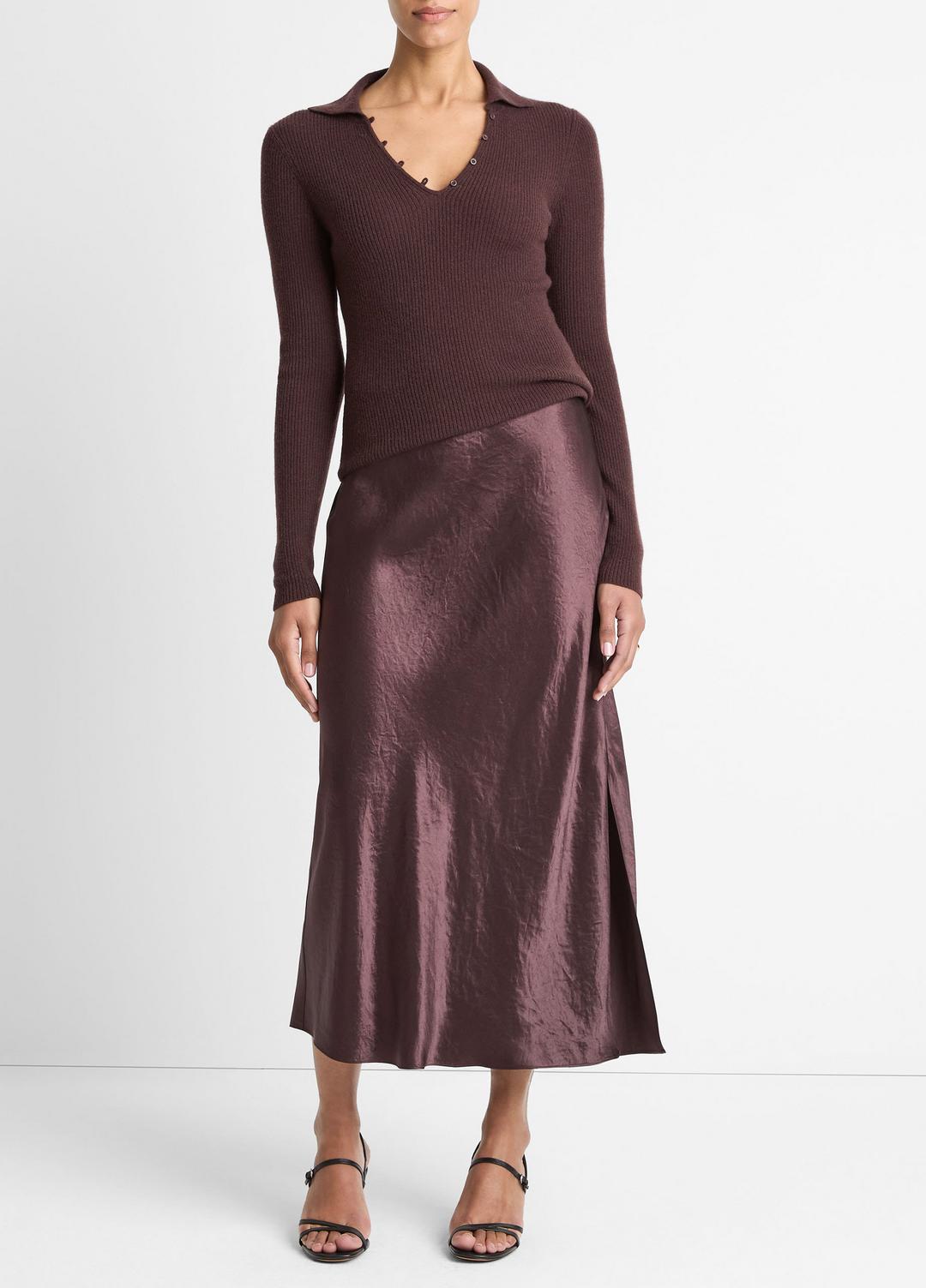 VINCE Ribbed Cashmere-Silk Polo Sweater in Cashmere