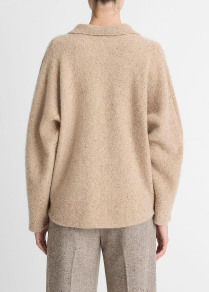 VINCE Donegal Plush Cashmere Dolman-Sleeve Polo Sweater in Cashmere