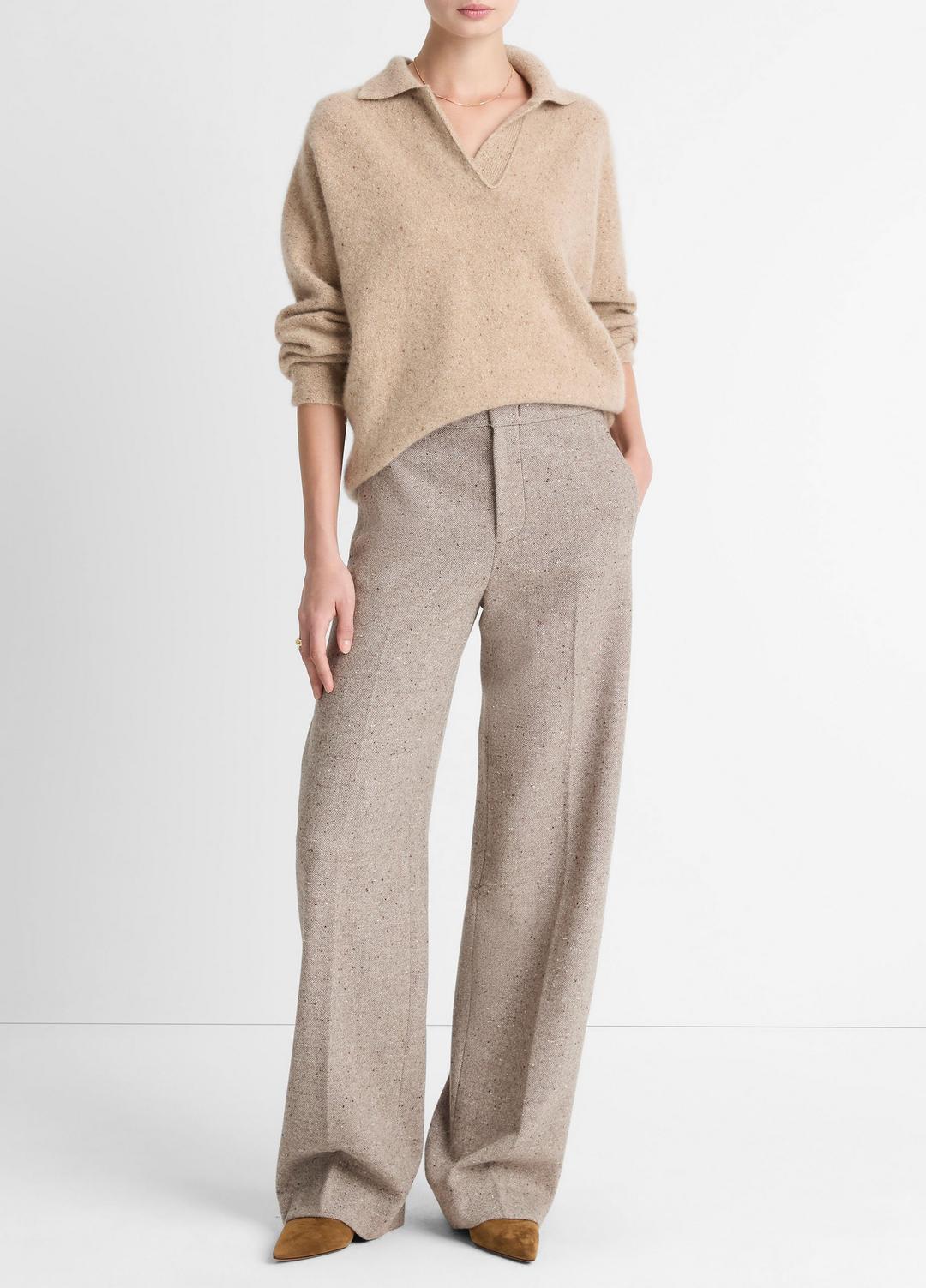 VINCE Donegal Plush Cashmere Dolman-Sleeve Polo Sweater in Cashmere