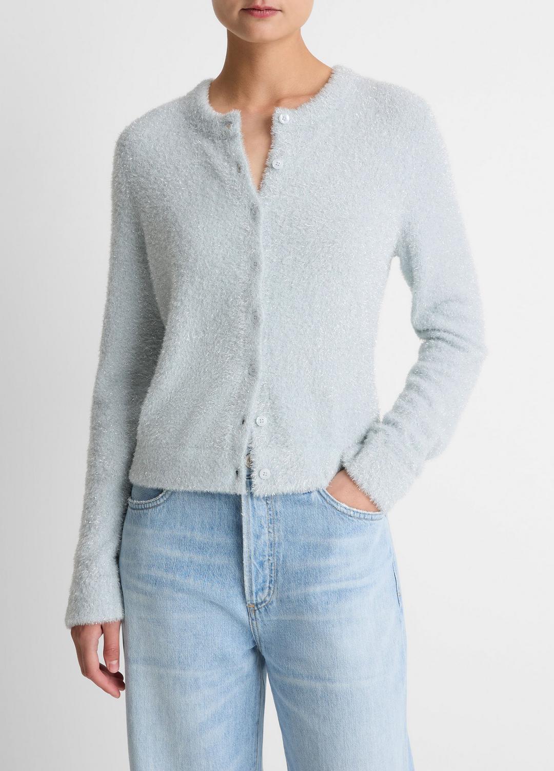 VINCE Metallic Eyelash Cardigan in Cardigans