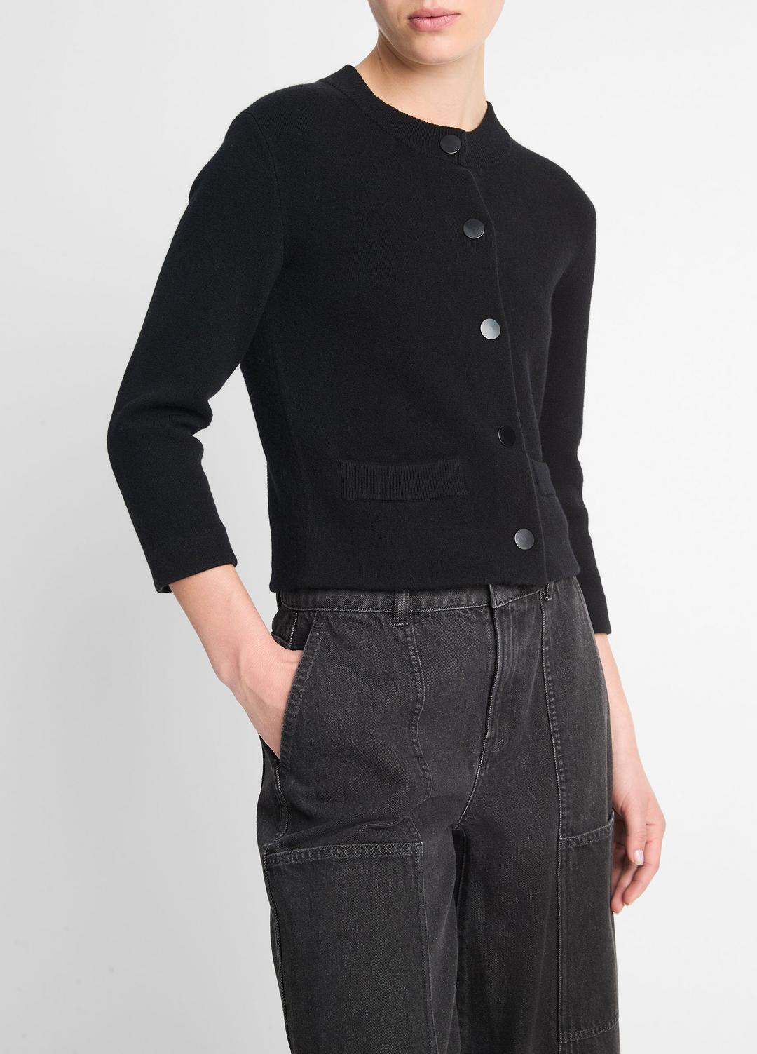 VINCE Wool-Blend Shrunken Snap Cardigan in Cardigans