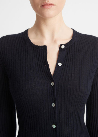 VINCE Ribbed Cashmere-Silk Cardigan in Cardigans