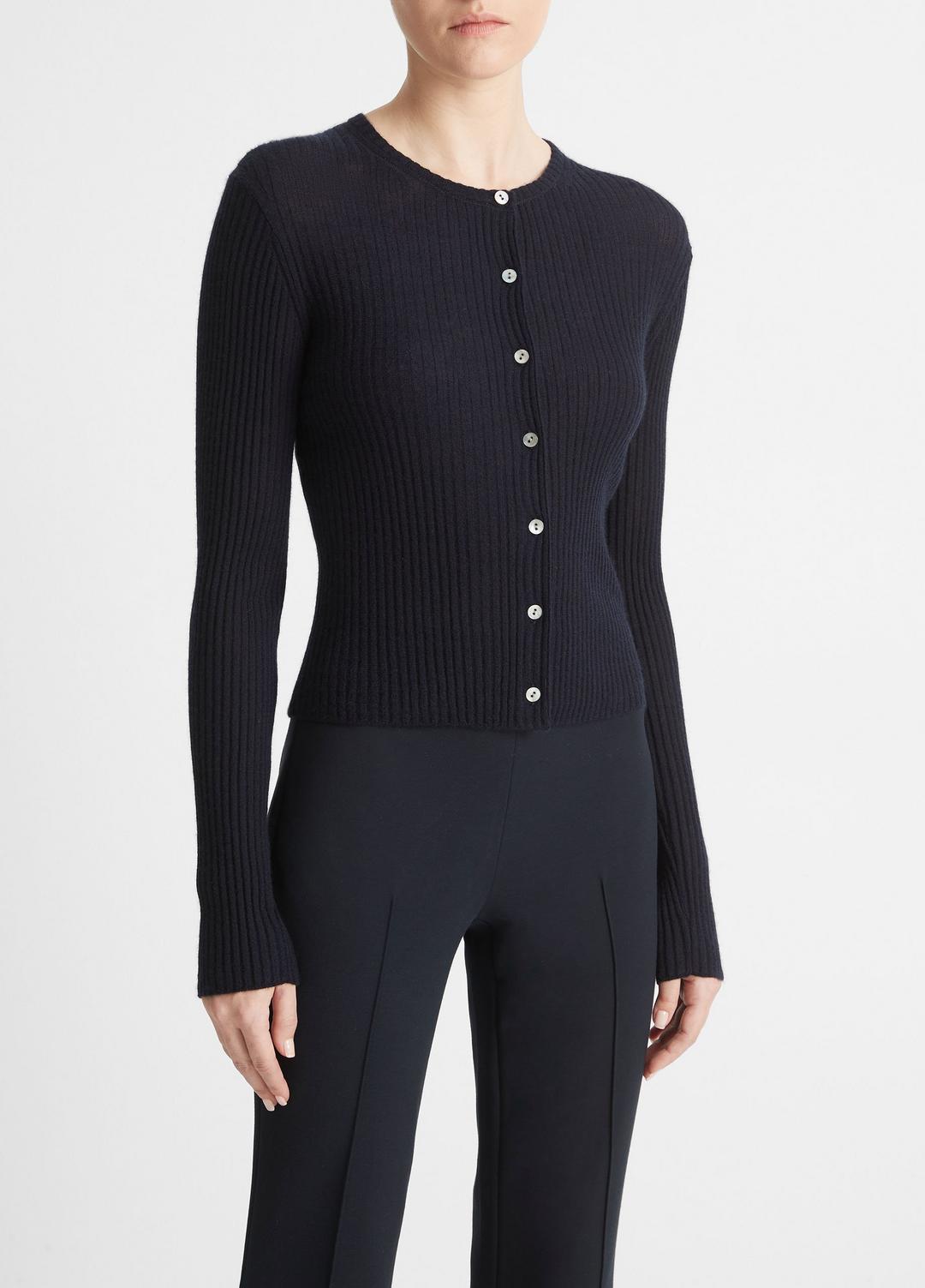 VINCE Ribbed Cashmere-Silk Cardigan in Cardigans
