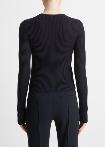 VINCE Ribbed Cashmere-Silk Cardigan in Cardigans