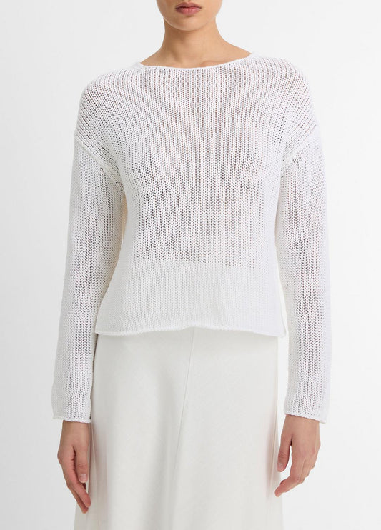 VINCE Italian Coated Cotton-Blend Sweater in Crew Neck