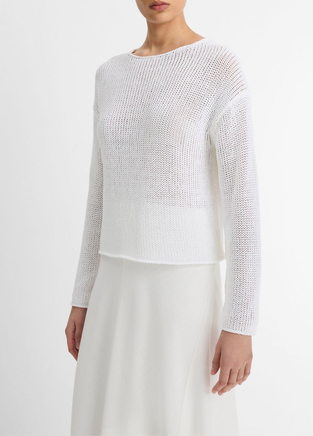 VINCE Italian Coated Cotton-Blend Sweater in Crew Neck