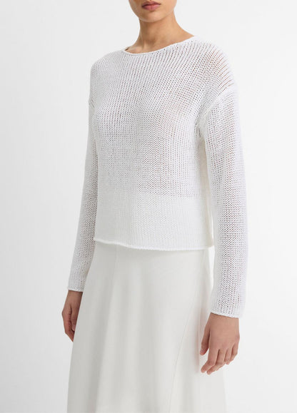 VINCE Italian Coated Cotton-Blend Sweater in Crew Neck