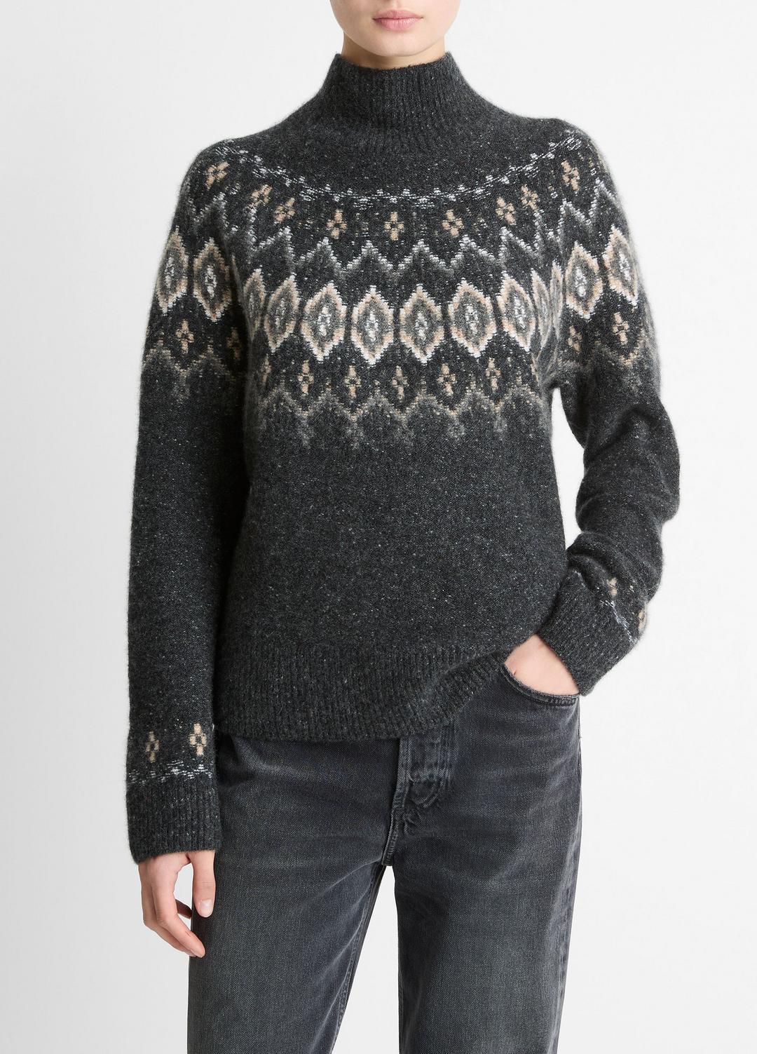 VINCE Fair Isle Donegal Cashmere Turtleneck Sweater in Turtleneck