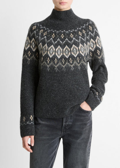 VINCE Fair Isle Donegal Cashmere Turtleneck Sweater in Turtleneck