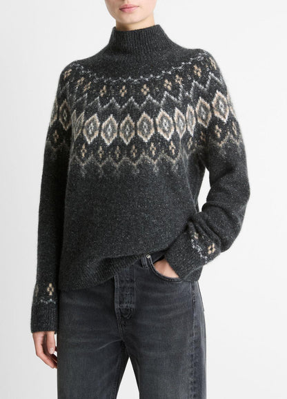 VINCE Fair Isle Donegal Cashmere Turtleneck Sweater in Turtleneck