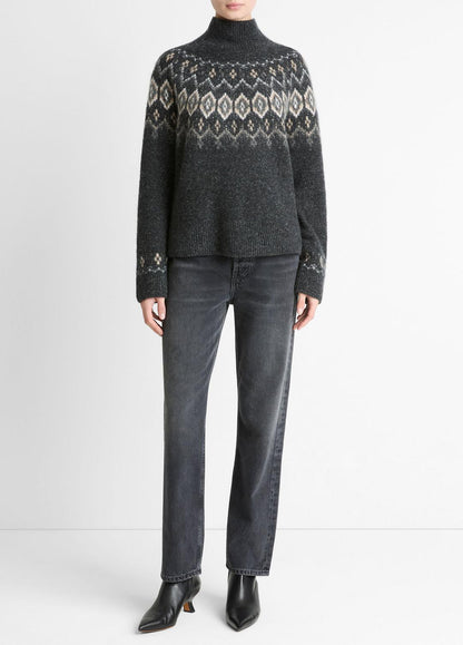 VINCE Fair Isle Donegal Cashmere Turtleneck Sweater in Turtleneck