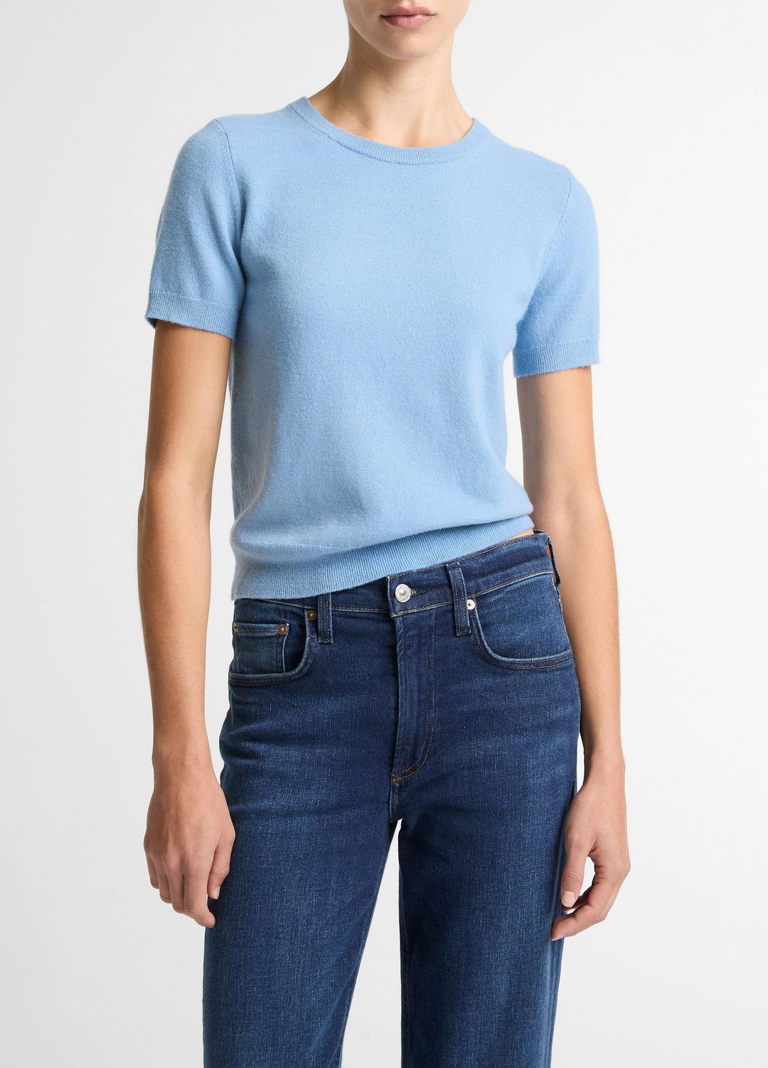 VINCE Wool & Cashmere-Blend Short-Sleeve Sweater in Crew Neck